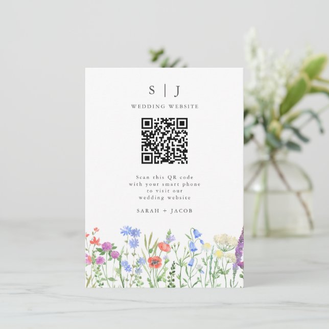 Cartão De Informações Casamento Código QR Flor Silvestre da Primavera (Em pé/Frente)