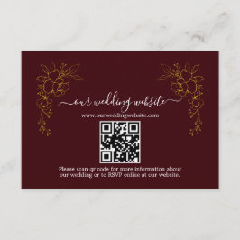 Cartão De Informações Casamento Código QR Floral Dourado Elegante em Bur