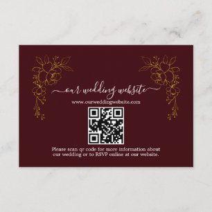 Cartão De Informações Casamento Código QR Floral Dourado Elegante em Bur