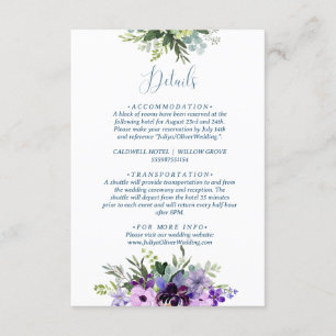 Cartão De Informações Casamento código QR floral roxo 