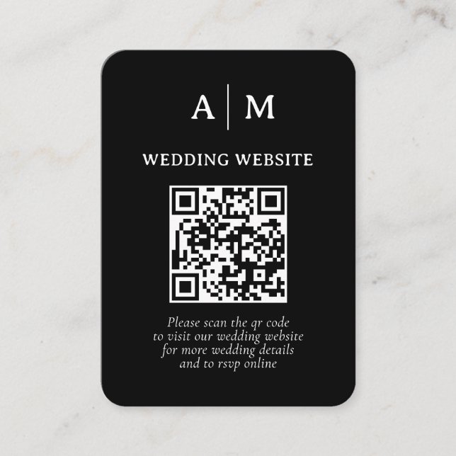 Cartão De Informações Casamento Código QR Preto e Branco (Frente)