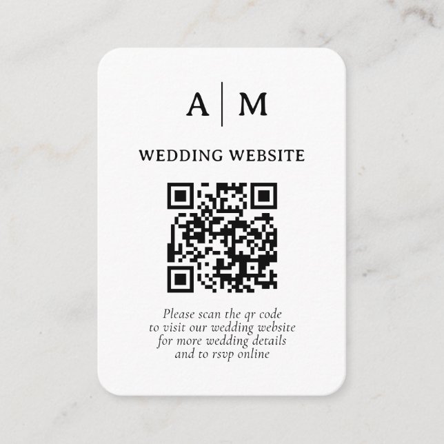 Cartão De Informações Casamento Código QR Preto e Branco (Frente)