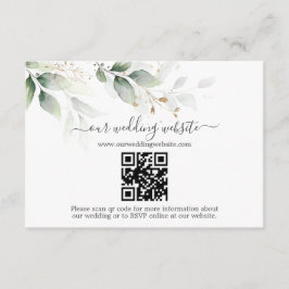 Cartão De Informações Casamento Código QR Verde Dourado Eucalipto Elegan