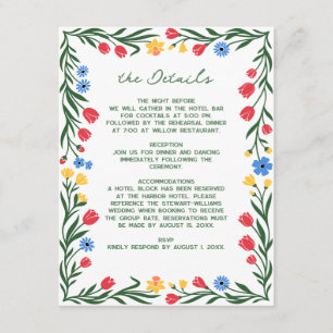 Cartão De Informações Casamento Colorido de Flores Silvestres Escandinav