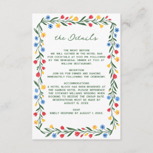 Cartão De Informações Casamento Colorido de Flores Silvestres Escandinav