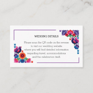 Cartão De Informações Casamento Colorido Étnico de Pássaros e Flores Fol