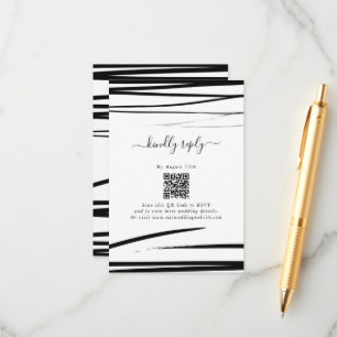 Cartão De Informações Casamento com Abstrato branco preto moderno