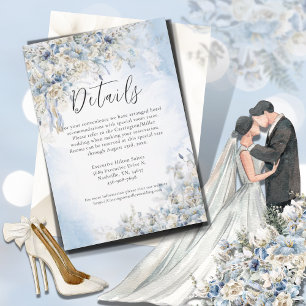 Cartão De Informações Casamento com Aquarela Floral Azul Empoeirado