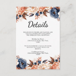 Cartão De Informações Casamento com aquarela floral em azul empoeirado e