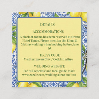 Cartão De Informações Casamento com Azulejo Siciliano e Limão
