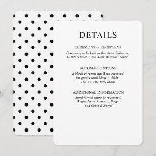 Cartão De Informações Casamento com Bolinhas Preto e Branco Minimalista