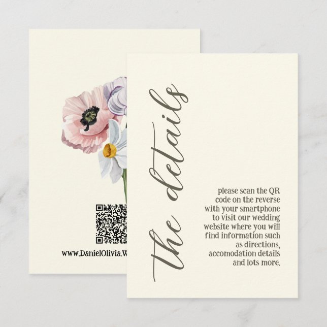 Cartão De Informações Casamento com bordas planas de roxo e creme (Frente/Verso)