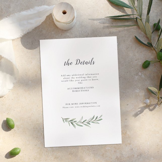 Cartão De Informações Casamento com caligrafia rústica (Simple calligraphy rustic greenery wedding enclosure card)