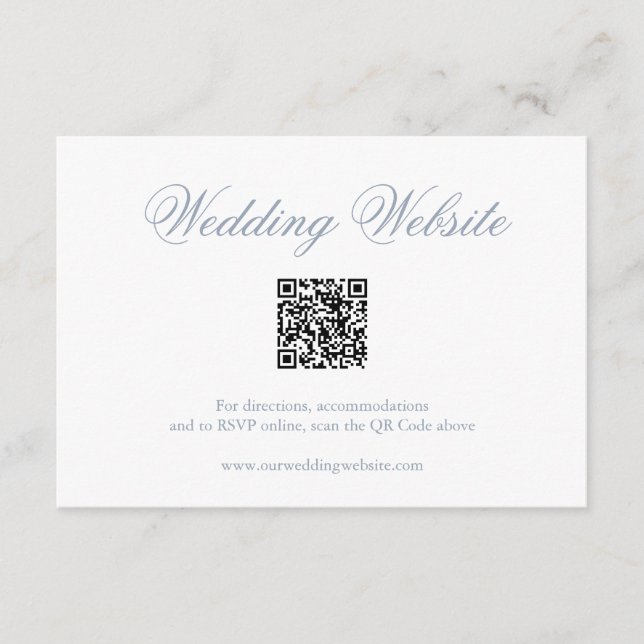 Cartão De Informações Casamento com Código QR Formal Azul Tradicional (Frente)