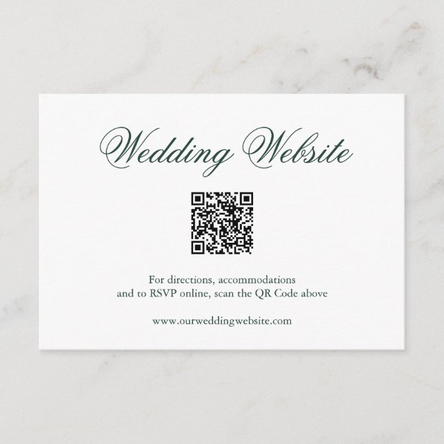 Cartão De Informações Casamento com Código QR Formal Verde Florestal Tra (Frente)