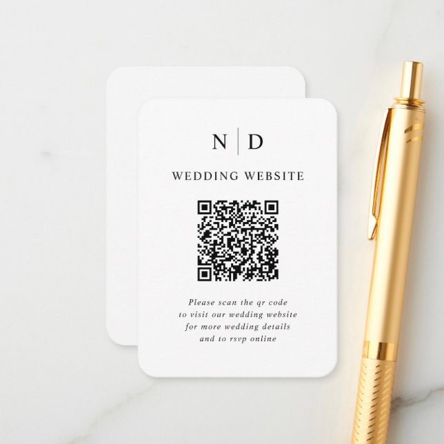Cartão De Informações Casamento com Código QR Preto e Branco (Frente/Verso In Situ)
