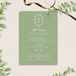 Cartão De Informações Casamento com Crista de Monograma Floral em Verde