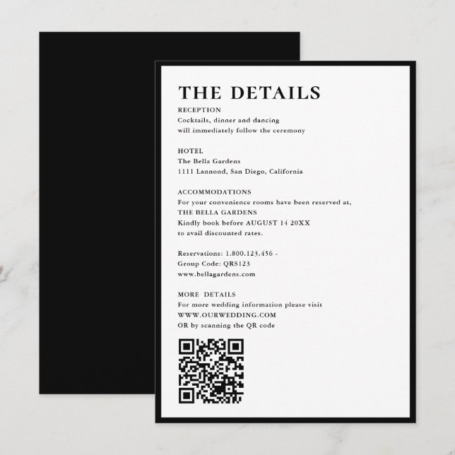 Cartão De Informações Casamento com detalhes Elegantes & Simples e Códig (Frente/Verso)
