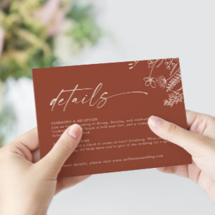 Cartão De Informações Casamento com Detalhes em Laranja Queimado Boho Te