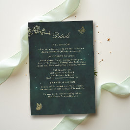 Cartão De Informações Casamento com Detalhes em Verde Esmeralda Floresta