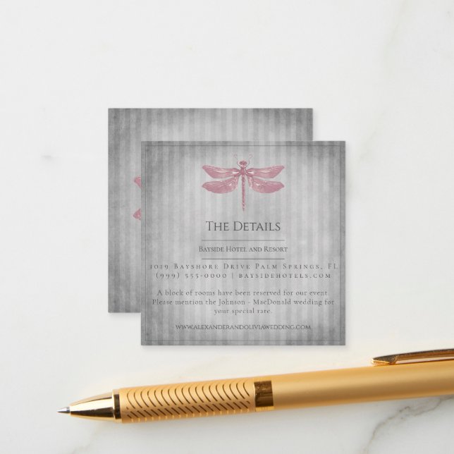 Cartão De Informações Casamento com Dragonfly Rosa (Frente/Verso In Situ)