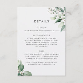 Cartão De Informações Casamento com Elegante Minimalismo de Eucalipto Ve