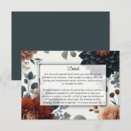 Cartão De Informações Casamento com Florais Rústicos e Sombrios de Outon