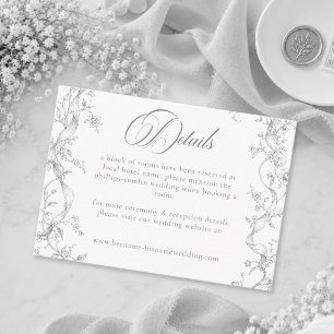 Cartão De Informações Casamento com Grinalda Floral Preta Cinza Vintage
