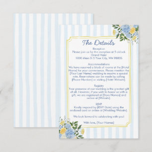 Cartão De Informações Casamento com Listra Floral Amarela Azul Desenhada