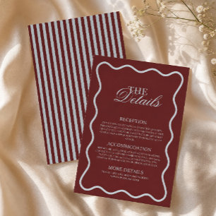Cartão De Informações Casamento com Listras Azul Gelo e Burgundy Detalhe