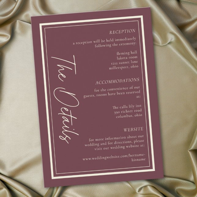 Cartão De Informações Casamento com Moldura Minimalista de Vinho Borgonh (Burgundy Wine Minimalist Frame Wedding Enclosure Card)