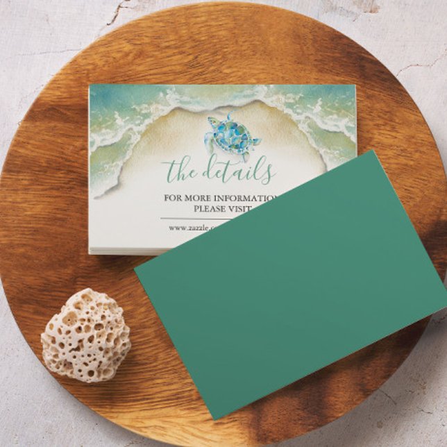 Cartão De Informações Casamento com o site Tropical Beach Sea Turtle (Tropical weddings sea turtle details card by watercolor artist Victoria Grigaliunas in Florida)