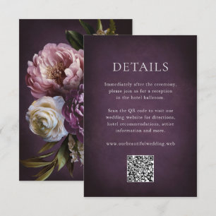 Cartão De Informações Casamento com QR Code Floral Roxa Maximalista Eleg
