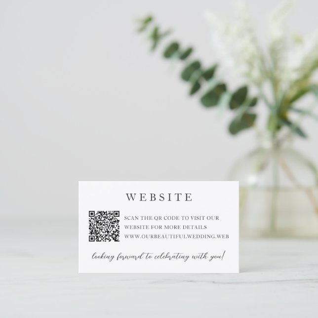Cartão De Informações Casamento com QR Code Neutro Moderno e Elegante (Em pé/Frente)