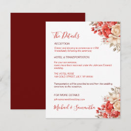 Cartão De Informações Casamento com Rosa Vermelha e Marfim Elegantes