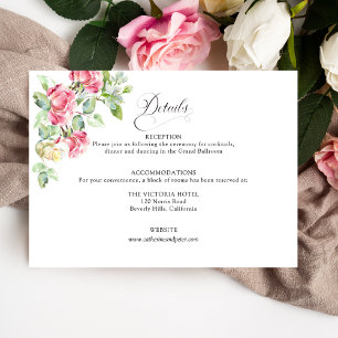Cartão De Informações Casamento com Rosas em Aguarela Rosa Bege/Ivory Ro