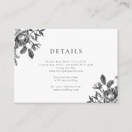 Cartão De Informações Casamento com Toile Floral Preto e Branco