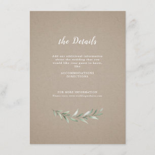 Cartão De Informações Casamento com vegetação rústica com caligrafia