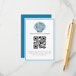 Cartão De Informações Casamento Concha Única Azul Turquesa Vintage