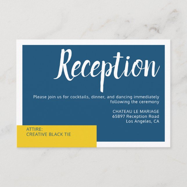 Cartão De Informações Casamento contemporâneo azul e amarelo minimal (Frente)