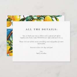 Cartão De Informações Casamento Costeiro de Lemon Citrus Amalfi