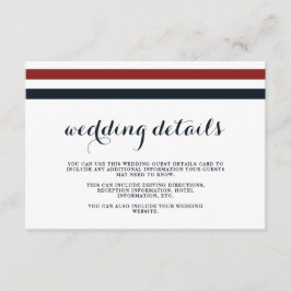 Cartão De Informações Casamento Costeiro Vermelho Azul e Branco Detalhes