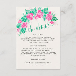 Cartão De Informações Casamento das flores de Rosa verde rosa