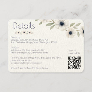 Cartão De Informações Casamento de Aquarela Elegante Marinho e Marfim An