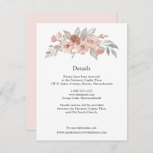 Cartão De Informações Casamento de Aquarela Floral de Cinzas Rosa Elegan