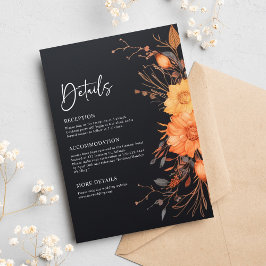 Cartão De Informações Casamento De Aquarelas Florais De Queda Negra Eleg