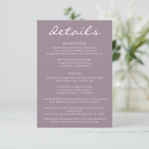Cartão De Informações Casamento de Árvore Dusty Rosa Aspen