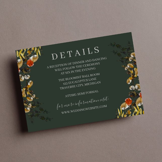 Cartão De Informações Casamento de Autumn Foliage, Seco Greenery Wreath (Criador carregado)