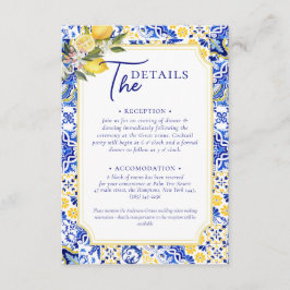 Cartão De Informações Casamento de Azulejos e limões no Mediterrâneo ita