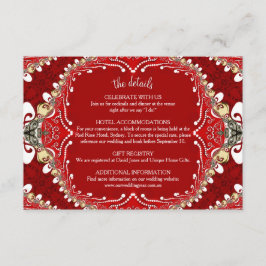 Cartão De Informações Casamento de Batik Monograma da Boêmia Vermelha